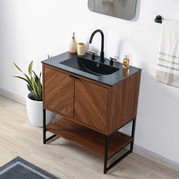 Juhl Chevron-Front Modern Minimalist 2-Shelf Bath Vanity Cabinet Only (Sink Basin Not Included)